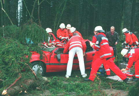 Einige Bäume fallen durch den Orkan „Lothar“ auch auf Autos, wie hier an der A 8 bei Pforzheim. Für manche Menschen dabei aber kommt jede Hilfe zu spät.