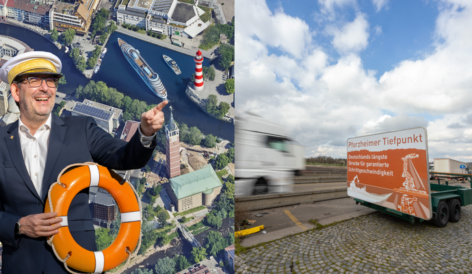 Pforzheim als neuer Leuchtturm in Baden-Württemberg? Die Idee von Baubürgermeister Tobias Volle, aus dem Waisenhausplatz einen Anlege-Hafen für Kreuzfahrtschiffe zu machen und so die City richtig zu beleben, hat auf jeden Fall das Potenzial dazu – ist aber nur ein Aprilscherz. Und: Da läuft er doch, der Verkehr: Es mag vielleicht der tiefste Punkt an der Autobahn zwischen Karlsruhe und Stuttgart sein, aber sicherlich kein Pforzheimer Tiefpunkt. April, April! Pforzheim als neuer Leuchtturm in Baden-Württemberg? Die Idee von Baubürgermeister Tobias Volle, aus dem Waisenhausplatz einen Anlege-Hafen für Kreuzfahrtschiffe zu machen und so die City richtig zu beleben, hat auf jeden Fall das Potenzial dazu – ist aber nur ein Aprilscherz. Und: Da läuft er doch, der Verkehr: Es mag vielleicht der tiefste Punkt an der Autobahn zwischen Karlsruhe und Stuttgart sein, aber sicherlich kein Pforzheimer Tiefpunkt. April, April!