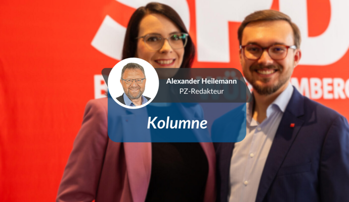 Kleider passen zur Stimmzettel-Farbe: die SPD-Kandidaten Annkathrin Wulff und Michael Hofsäß. Kleider passen zur Stimmzettel-Farbe: die SPD-Kandidaten Annkathrin Wulff und Michael Hofsäß.