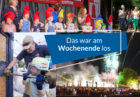 Das Wochenende hatte so einige Highlights zu bieten: unter anderem das Jubiläumsfest in Neuenbürg (oben links), das Burgfest in Steinegg (oben rechts), den Tag der Feuerwehr in Pforzheim (unten links) sowie Enz live in Pforzheim (unten rechts).