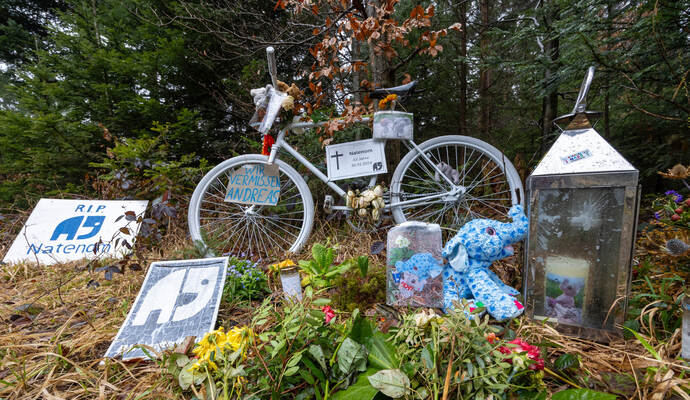 Der tödliche Unfall im Januar 2024 kostete den Fahrrad-Aktivisten Andreas Mandalka das Leben. Gedenkstätte Natenom