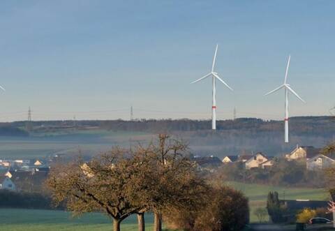 Diese Foto-Animation der BI „Vernunftenergie auf der Platte“ zeigt, wie die Windräder das Landschaftsbild verändern könnten.