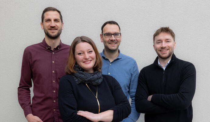 Bereit für 2026: Dennis Krivec (Nordschwarzwald), Lisa Belle (Mitglied der Chefredaktion, verantwortlich für digitale Transformation), Christoph Stäbler (Ressortleiter Region) und Johannes Rose (Mühlacker, von links).