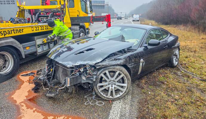 Der Jaguar hat bei dem Unfall viel Öl verloren.