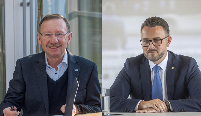 Herbert Marquard (links) und Aufsichtsratsvorsitzender, Oberbürgermeister Peter Boch (rechts), möchten sich beide nicht zu dem Thema äußern.