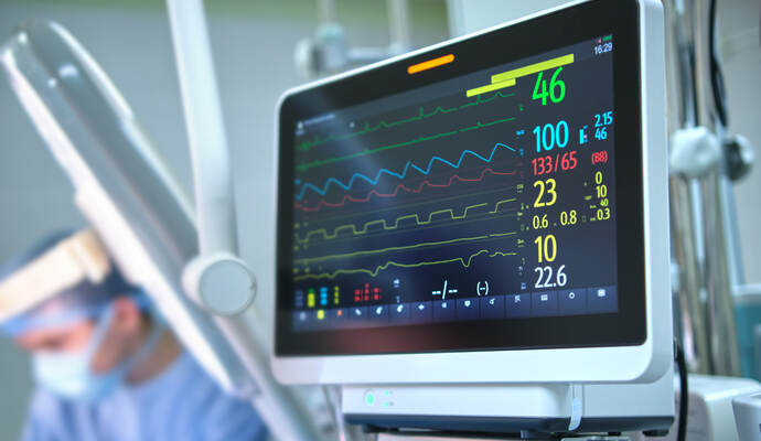 Heart rate and patient condition control monitor in hospital theater room during surgery operation
