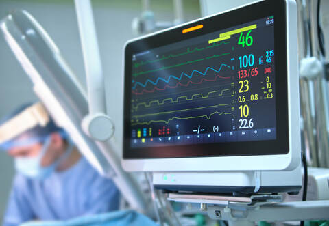 Heart rate and patient condition control monitor in hospital theater room during surgery operation