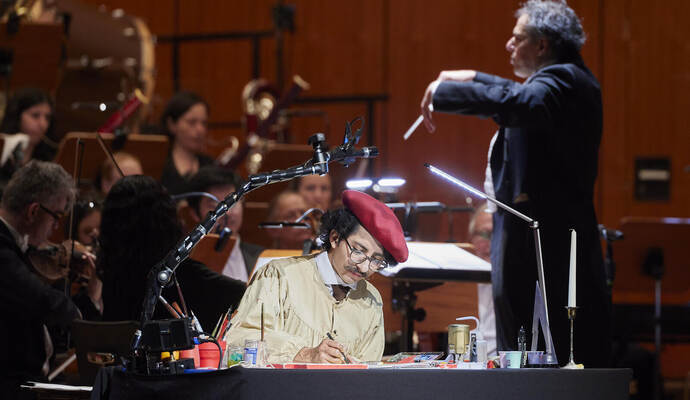 Sinfoniekonzert "Die Geburt der Filmmusik" Badische Philharmonie Pforzheim. Leitung: Daniel Inbal. Live-Zeichner: Ernesto Lucas.