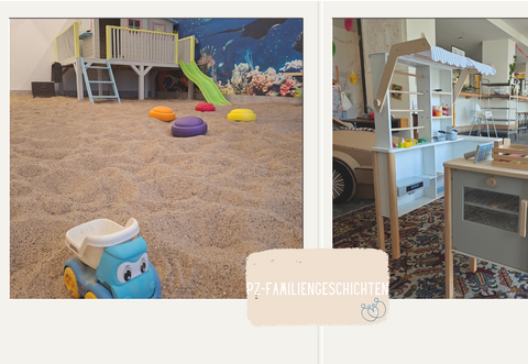 Im Indoor-Sandkasten des Familiencafés „Dalino“ (linkes Bild) auf dem Haidach inhalieren die Kinder beim Spielen Salzsole. Das soll die Atemwege frei machen und das Immunsystem stärken. Im „Café Luise“ (rechtes Bild) in der Pforzheimer Goldschmiedeschulstraße können Kinder und ihre Eltern parallel spielen und Kaffee trinken.