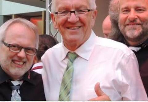 Winfried Kretschmann mit der Formation „Die 3 Richtigen“.