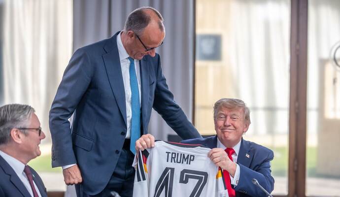 Bundeskanzler Merz und US-Präsident Trump bei der WM-Vorbereitung