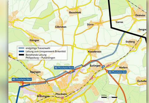 Geplanter Verlauft der 380-Kilovolt-Stromleitung