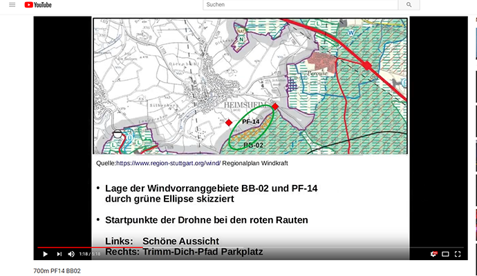 Windkraft-Gegner in Heimsheim lassen eine Drohne steigen und zeigen in einem Youtube-Video, wie die Technik das Leben in der Gemeinde prägen könnte.