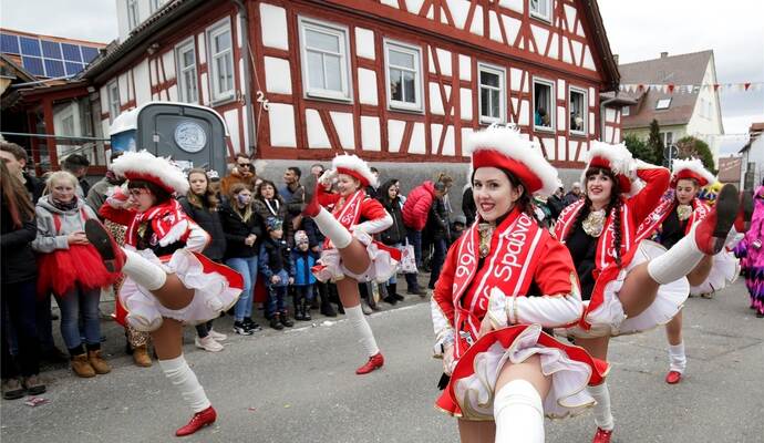 Mit vielen Tanzeinlagen versüßten die Spaßvögel Singen den Umzug in Neuhausen .