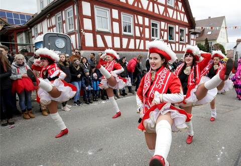 Mit vielen Tanzeinlagen versüßten die Spaßvögel Singen den Umzug in Neuhausen .