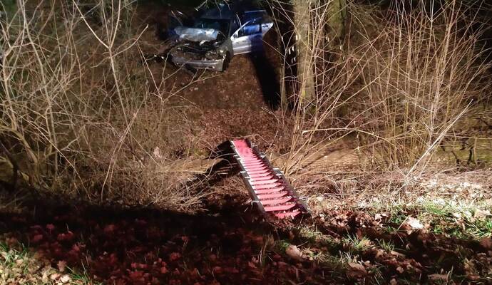 Mit Hilfe einer Steckleiter musste die Pinacher Feuerwehr einen schwer verletzten Mercedes-Fahrer bergen, der mit seinem Auto eine Böschung hinabgefahren war. Mit Hilfe einer Steckleiter musste die Pinacher Feuerwehr einen schwer verletzten Mercedes-Fahrer bergen, der mit seinem Auto eine Böschung hinabgefahren war.