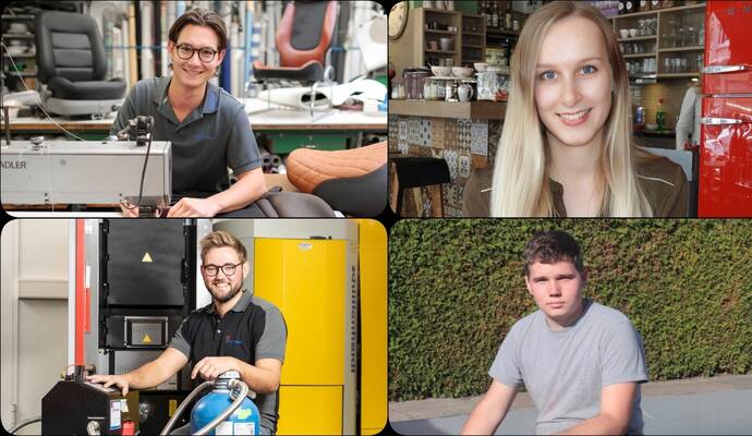 Die Auszubildenden Niclas Arres, Selina Loss, Tobias Bez und Janek Schlittenhardt stellen ihre Berufe vor. Die Auszubildenden Niclas Arres, Selina Loss, Tobias Bez und Janek Schlittenhardt stellen ihre Berufe vor.