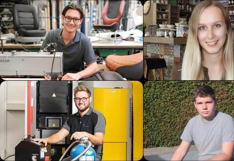 Die Auszubildenden Niclas Arres, Selina Loss, Tobias Bez und Janek Schlittenhardt stellen ihre Berufe vor.