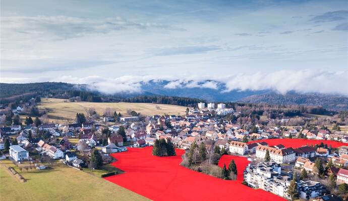 Auf dem ehemaligen Funke-Areal (rote Fläche vorne) sowie am „Burkhardtsfeld“ könnte neuer Wohnraum entstehen. Foto: Moritz Auf dem ehemaligen Funke-Areal (rote Fläche vorne) sowie am „Burkhardtsfeld“ könnte neuer Wohnraum entstehen. Foto: Moritz