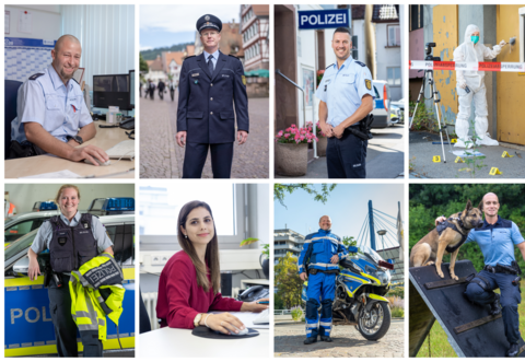 Holger Schramm, Volker Walter, Steven Tolonic, Anna-Maria Berghöfer, Anna Damm, Tamara Catalfamo, Georg Klamandt, Manuel Dilling (von links oben nach rechts unten) haben mit der PZ über Themen gesprochen, die die Polizisten aktuell beschäftigen.