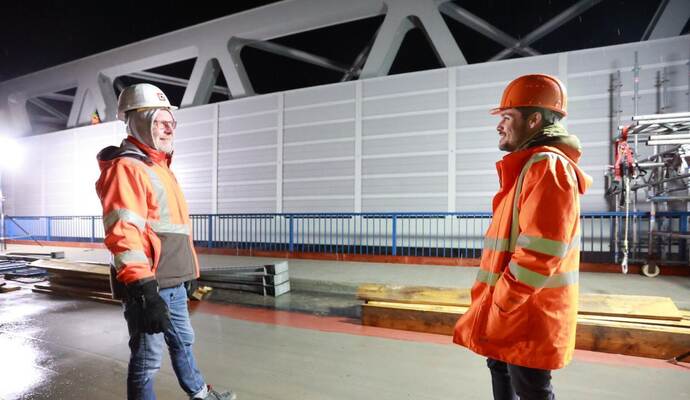 Sie zogen im Hintergrund die Fäden: Projektleiter Udo Tummescheit von der Firma Gross Bau (links) und Christian Hauck, Projektleiter des Regierungspräsidiums Karlsruhe.