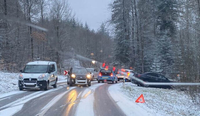 Laut Polizei war die Frau von Tiefenbronn in Richtung Pforzheim unterwegs, als kurz vor der Abzweigung nach Würm die Fahrzeuge vor ihr ins Schlingern gerieten. Weil Bremsen nicht mehr möglich gewesen sei, versuchte die Autofahrerin, auszuweichen.