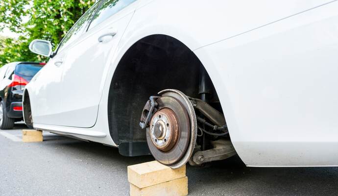 Car with stolen wheels
