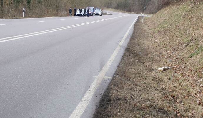 Remchingen: Pkw kommt auf der B10 von der Fahrbahn ab und ueberschlaegt sich