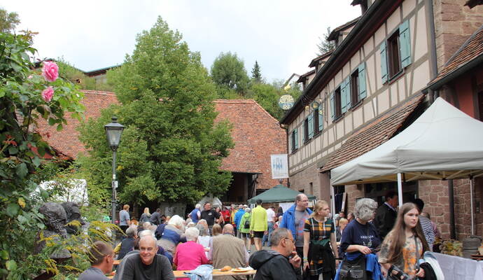 Ein gemütlicher Hock im Schafhofareal des Geschichts- und Heimatvereins Maulbronn mit allerlei Leckerbissen.