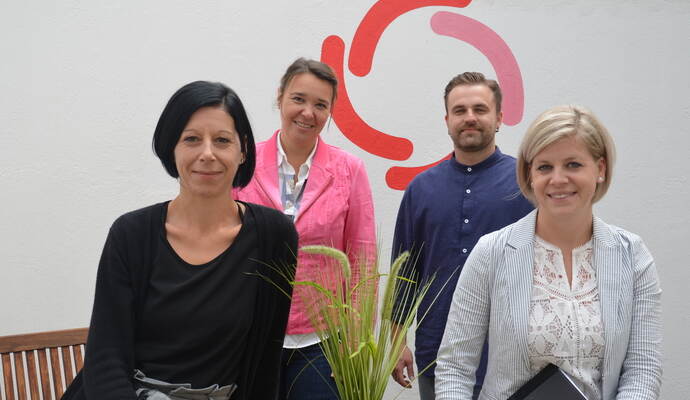 Das Leitungsteam der Jugendsozialarbeit: Gabi Esposito, Nadine Kraijo, Christian Gutjahr und Sylvie Rüegg (von links). Foto: Miteinanderleben
