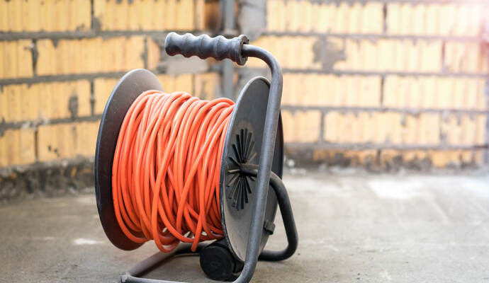 Electrical power extension cable reel at the repairs site