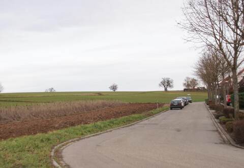 Auf einer grünen Wiese soll ein Neubaugebiet neben der Kanalstraße in Nußbaum entstehen. Roller