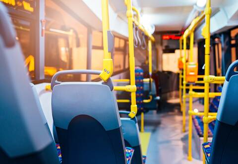 Modern city bus interior and seats