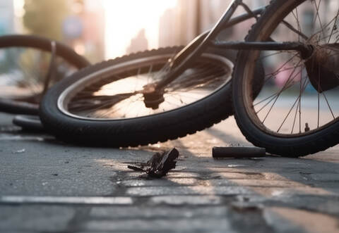broken bike accident lies on the road. concept of traffic safety 