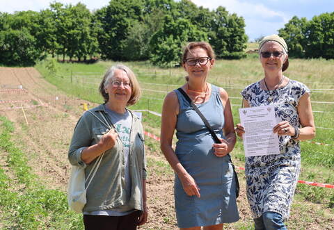 Setzen sich für die Gemüse-Vielfalt im Gemeinschaftsgarten Keltern-Weiler ein (von Links): Waltraud Waniek, Irene Rischard-Willig und Hannah Becker.