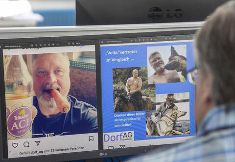 Der Wiernsheimer Brauerei-Unternehmer Robert Volk (links im Bild) hat sich mit Stefan Mondon von der „Dorf AG“ in den sozialen Netzwerken auf ein skurriles Satire-Spiel eingelassen. Dabei sind auch Vergleiche mit Wladimir Putin und Adolf Hitler (rechts) gezogen worden. „Alles nur Spaß“, versichern die Beteiligten.