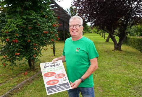 Vorsitzender Stephan Kaufmann freut sich schon auf den Kunsthandwerkermarkt, der am Sonntag auf dem Vereinsgelände hinter ihm stattfinden soll.