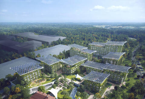 So könnte das Wohn- und Gewerbegebiet „Hasenstock“ bei der Villa Kling (unten links) in Straubenhardt irgendwann aussehen. Oberirdisch wird hauptsächlich gewohnt, unterirdisch soll Großindustrie untergebracht werden.