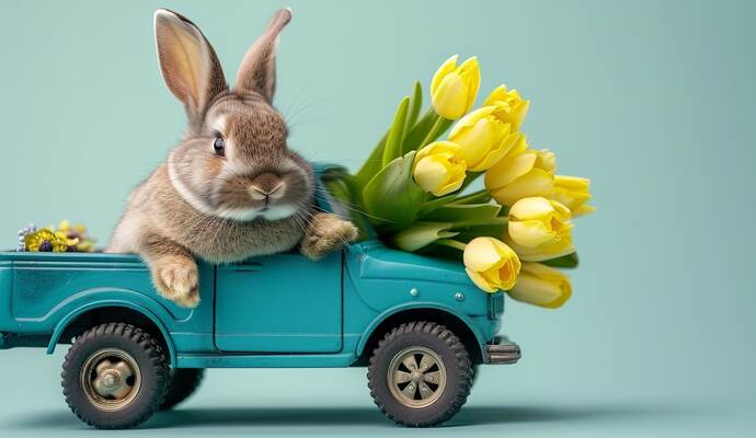 Auf dem Weg nach Engelsbrand: Zum Frühlingserwachen bei Fass - Garten- und Landschaftsbau, Floristik und Gartenzentrum will sich der Osterhase höchstpersönlich von den attraktiven Pflanzenangeboten und den vielen schönen, kreativen Osterdekorationsideen und Ostergeschenken überzeugen.