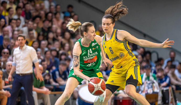 Vom Spielfeld an die Seitenlinie: In der abgelaufenen Saison lief Matea Tavic (links, hier im Finale gegen Berlins Tessa Stammberger) noch für die Rutronik Stars Keltern auf. ALBA Berlin - RS Keltern