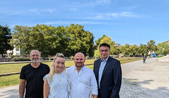 Die Gastronomen Vincenzo Botazzo, Sandra Noack, Rafael Müller und WSP-Chef Oliver Reitz freuen sich auf die Winterwelt 2024.