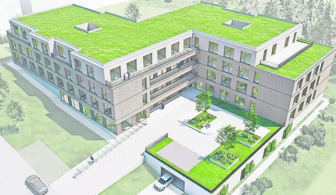 Die fünf Ebenen des Seniorenzentrums verschwinden teils im Hang. Auf dem Dach soll es noch Photovoltaik geben.