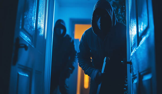 masked burglars breaking and entering into a victim's home 